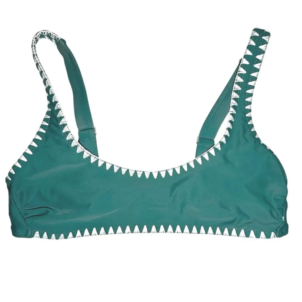 Crochet Contrast Trim Bikini Top Medium Y2K Coastal Beach Boho Indie Cottagecore